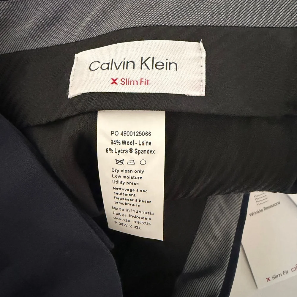 Calvin Klein Navy Slim Fit Men’s Dress Pants Jerome 36W x 32L NEW NWT MSRP: $190